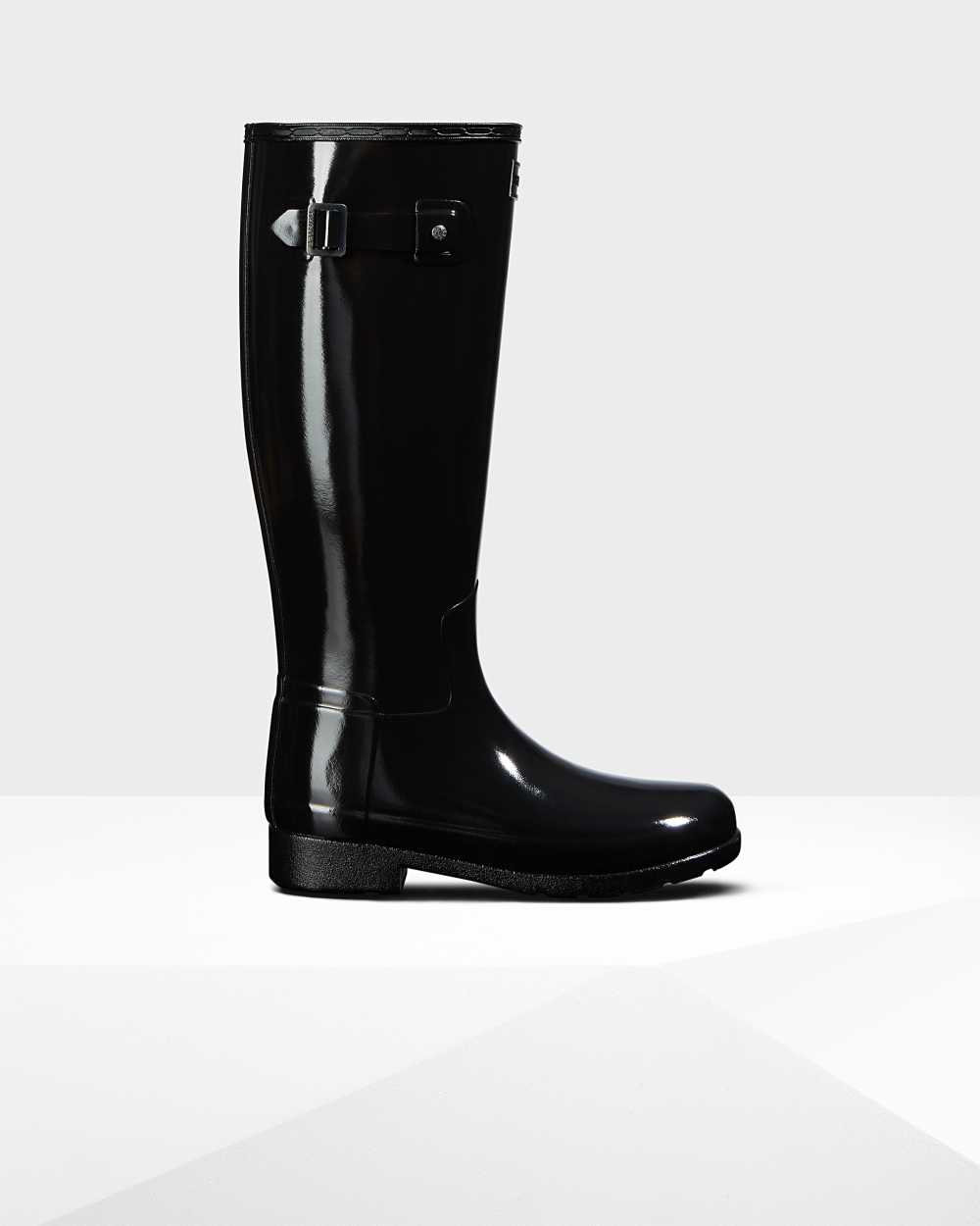 Hunter Original Refined Tall Gloss Women's Rain Boots NZ-94504F Black